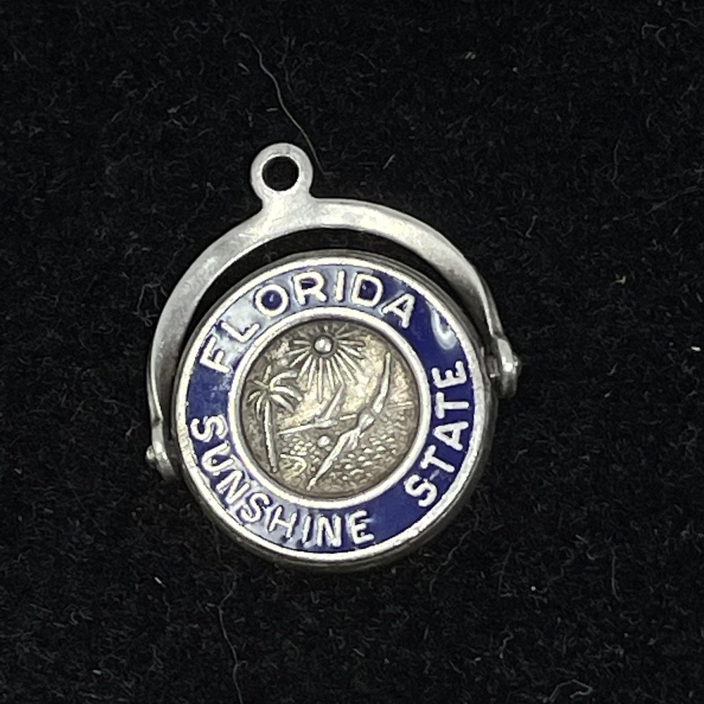 Vintage 925 Sterling Silver Blue Enamel Florida Sunshine State Spinner Charm